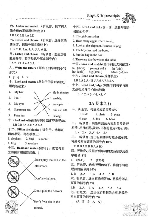 2018版名师精选课课练二年级上英语N版参考答案 2018版名师精选课课练二年级上英语N版参考答案