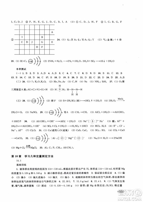 2018年新思路辅导与训练化学高二上参考答案