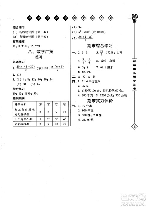 2018年帮你学数学课堂练习册小学六年级上册参考答案