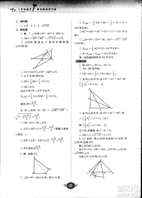 南大励学新思维培优训练数学八年级参考答案