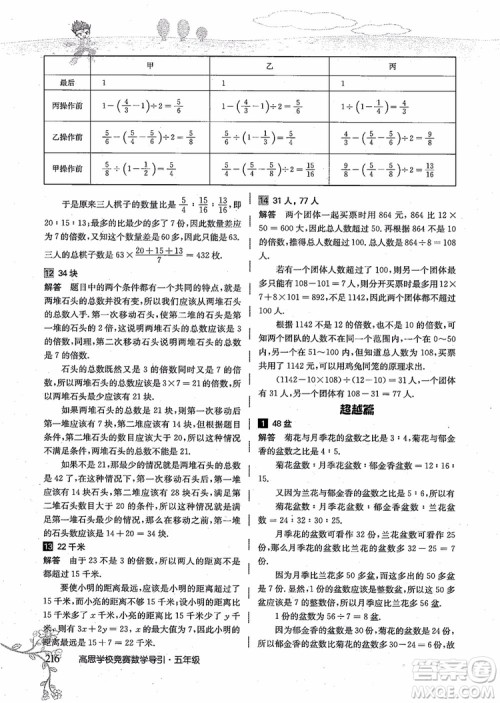 2018年高思学校竞赛数学导引五年级详解升级版参考答案