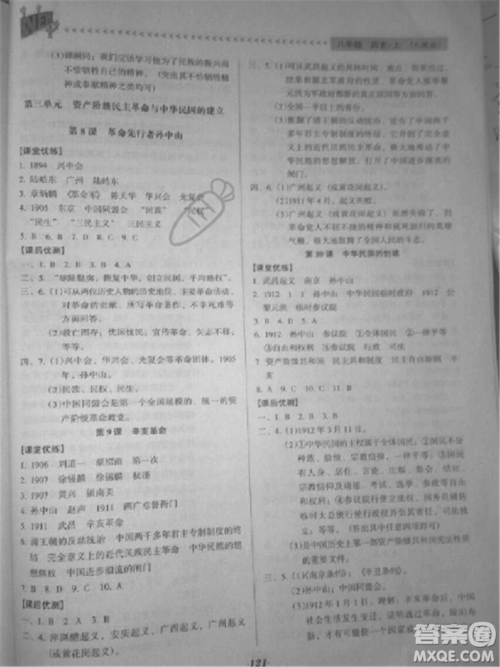 2018年全优点练课计划八年级历史上册人教版答案