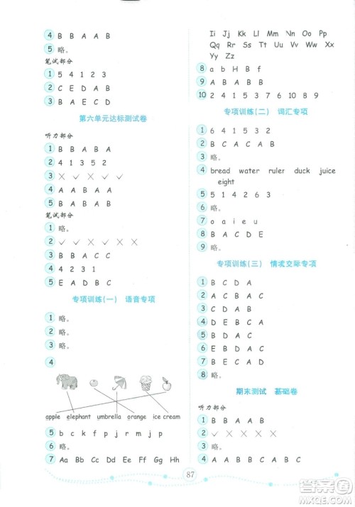 2018金版小学英语试卷金钥匙三年级上册人教版PEP三年级起点参考答案 2018金版小学英语试卷金钥匙三年级上册人教版PEP三年级起点参考答案