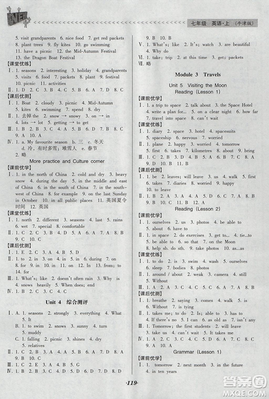 2018版全优点练课计划七年级英语上册牛津版参考答案