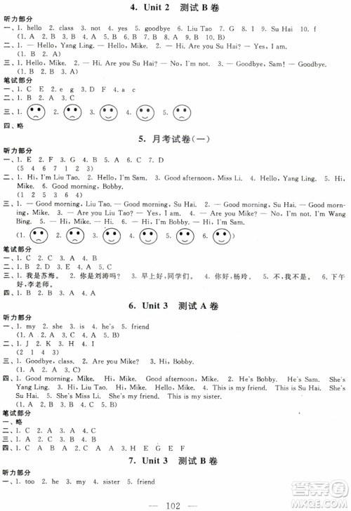 2018年译林牛津版启东黄冈大试卷三年级英语上参考答案