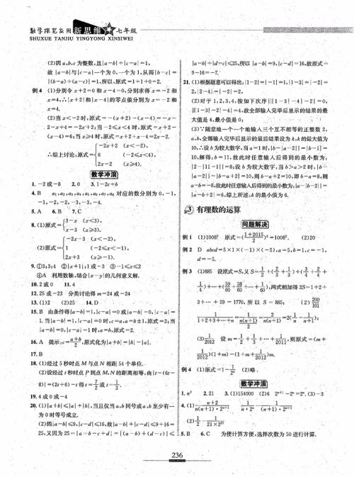 2018年探究应用新思维七年级数学参考答案