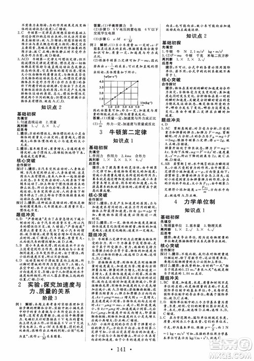 2018版非常学案物理必修1人教版参考答案