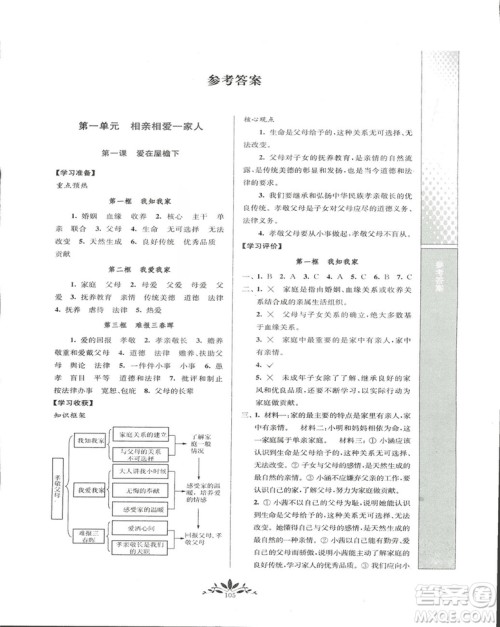 2018秋新课程自主学习与测评初中思想品德八年级上册人教版参考答案 2018秋新课程自主学习与测评初中思想品德八年级上册人教版参考答案
