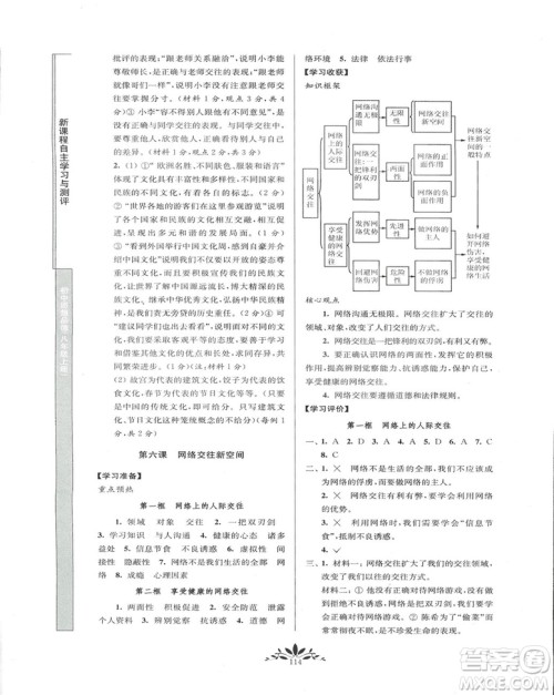 2018秋新课程自主学习与测评初中思想品德八年级上册人教版参考答案 2018秋新课程自主学习与测评初中思想品德八年级上册人教版参考答案
