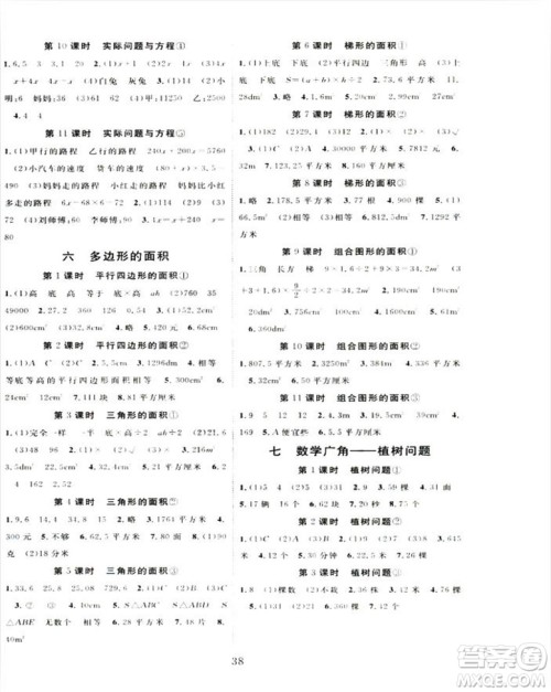 2018版学生课程精巧训练原创新课堂学练测人教版数学五年级上册答案