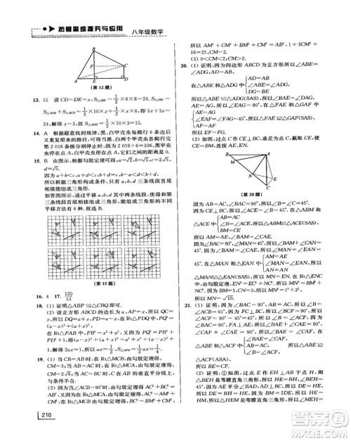 拓展思维探究与应用新体验新思维新方法8年级数学参考答案 拓展思维探究与应用新体验新思维新方法8年级数学参考答案