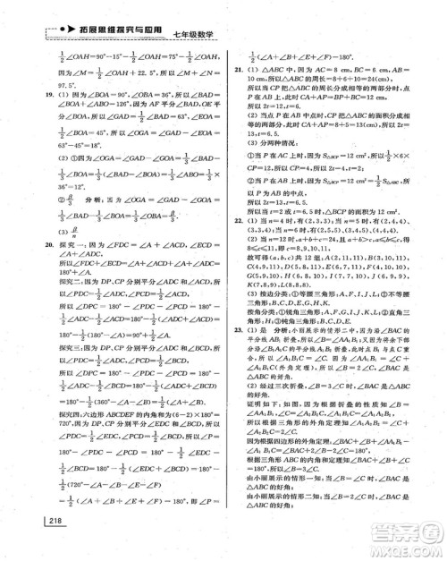 拓展思维探究与应用新体验新思维新方法7年级数学参考答案 拓展思维探究与应用新体验新思维新方法7年级数学参考答案