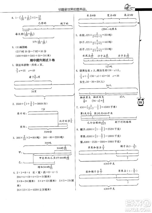 春雨教育2018秋小学数学应用题解题高手六年级上册RMJY人教版参考答案