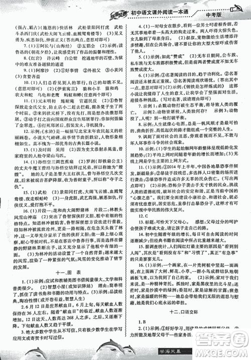2018学海风暴初中语文课外阅读一本通中考参考答案 2018学海风暴初中语文课外阅读一本通中考参考答案