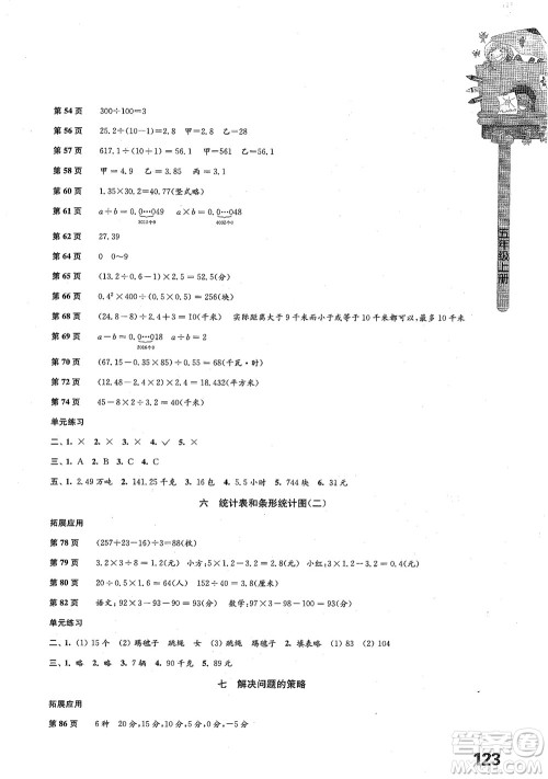 2018小学数学课本配套练习五年级上册苏教版参考答案 2018小学数学课本配套练习五年级上册苏教版参考答案