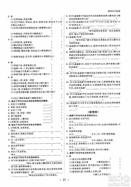 甘肃教育出版社2019课堂新坐标高三一轮总复习语文参考答案 甘肃教育出版社2019课堂新坐标高三一轮总复习语文参考答案