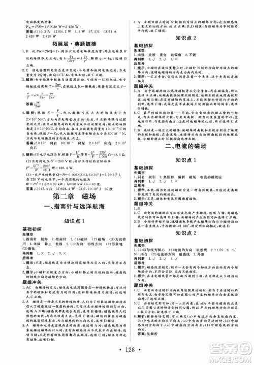 课堂新坐标2018高中同步导学案物理选修1-1人教版参考答案