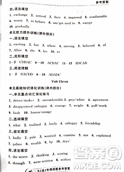 2018晓岚英语专项训练九年级全册参考答案