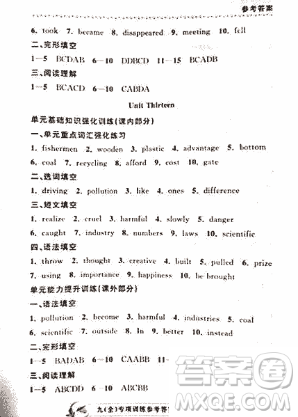 2018晓岚英语专项训练九年级全册参考答案