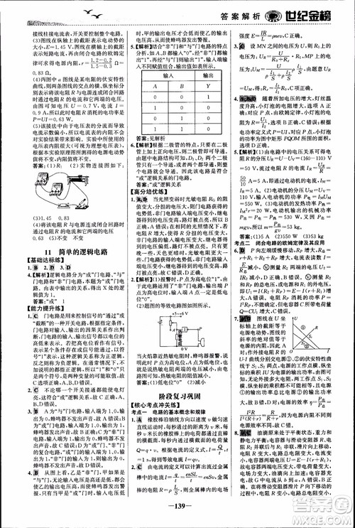 世纪金榜人教版选修3-1物理课时单元金银卷2018版新版参考答案