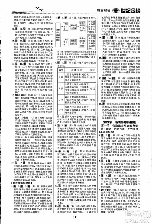 世纪金榜人教版地理必修1课时单元金银卷2018年参考答案 世纪金榜人教版地理必修1课时单元金银卷2018年参考答案