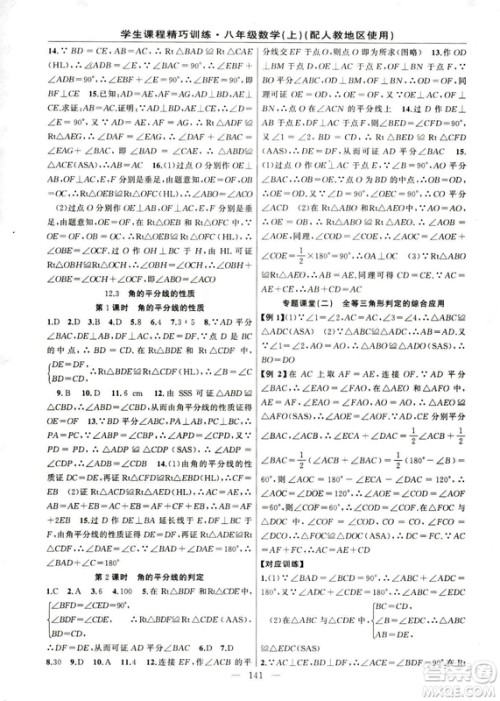 2018版学生课程精巧训练数学八年级上册人教RJ版答案