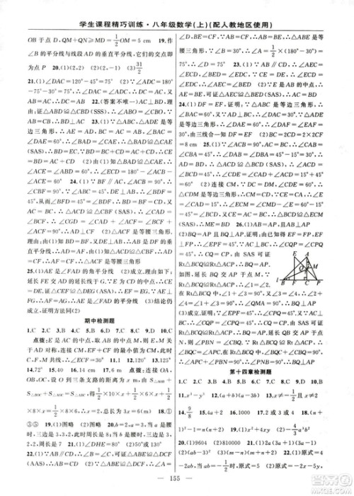 2018版学生课程精巧训练数学八年级上册人教RJ版答案