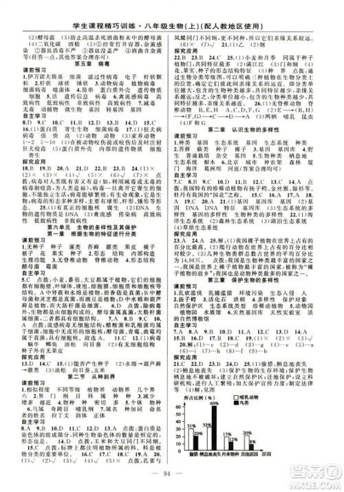 学生课程精巧训练2018版生物八年级上册人教RJ版答案