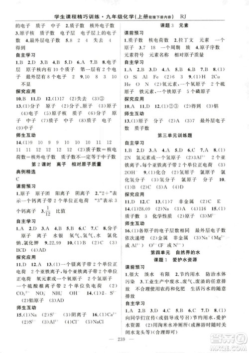 2018版学生课程精巧训练化学八年级上册人教RJ版答案