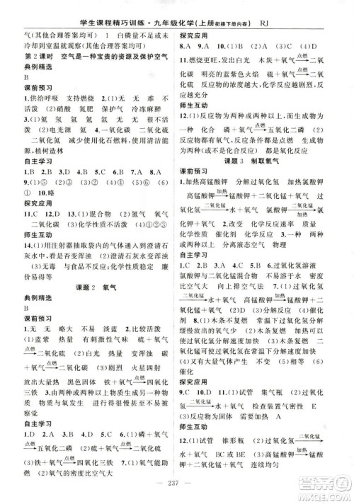 2018版学生课程精巧训练化学八年级上册人教RJ版答案