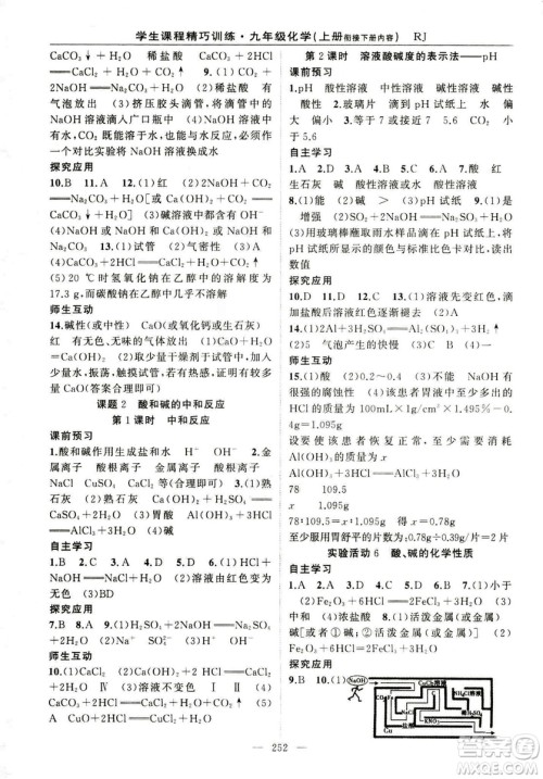 2018版学生课程精巧训练化学八年级上册人教RJ版答案