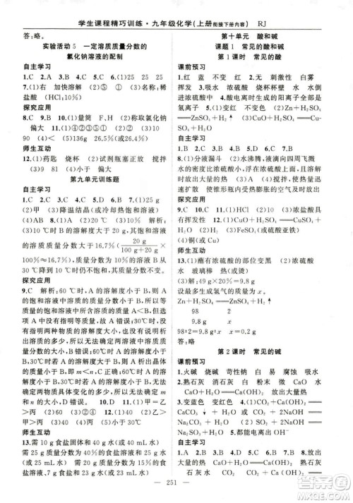 2018版学生课程精巧训练化学八年级上册人教RJ版答案