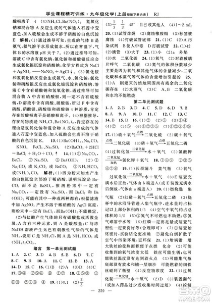 2018版学生课程精巧训练化学八年级上册人教RJ版答案