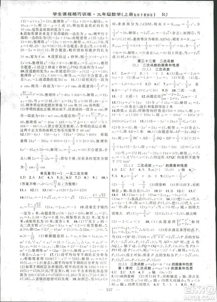 2018版学生课程精巧训练数学九年级上册人教RJ版答案