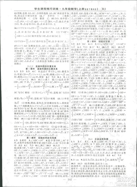 2018版学生课程精巧训练数学九年级上册人教RJ版答案