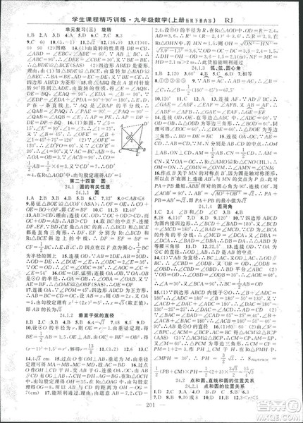 2018版学生课程精巧训练数学九年级上册人教RJ版答案