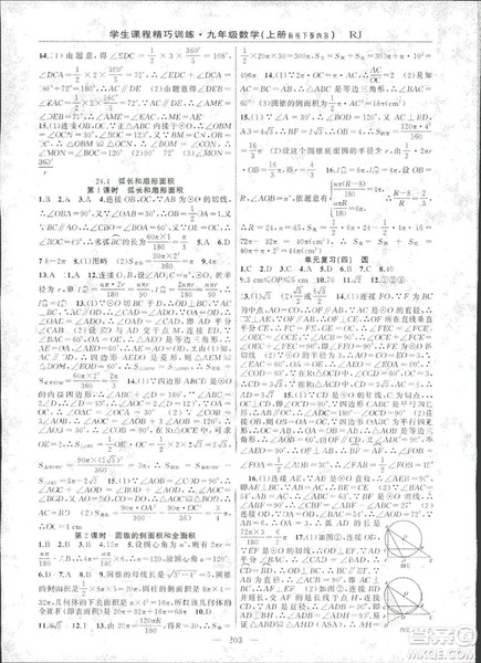 2018版学生课程精巧训练数学九年级上册人教RJ版答案
