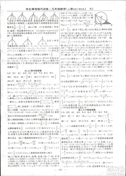2018版学生课程精巧训练数学九年级上册人教RJ版答案