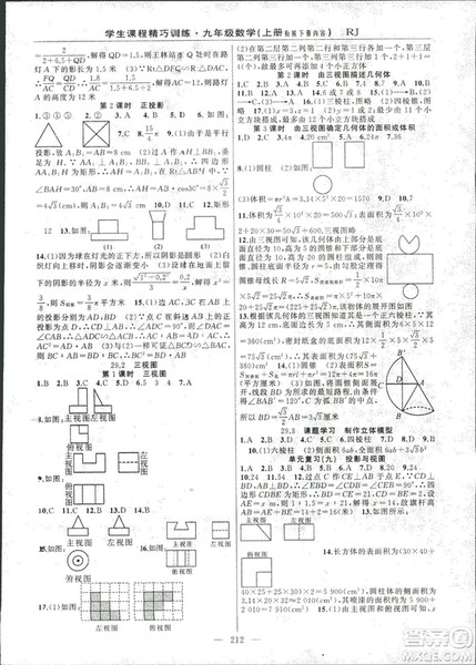 2018版学生课程精巧训练数学九年级上册人教RJ版答案