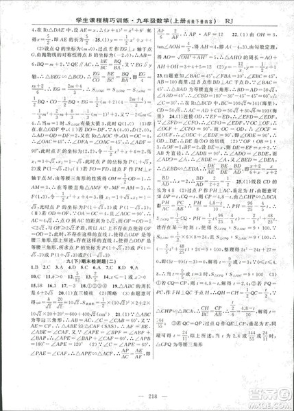2018版学生课程精巧训练数学九年级上册人教RJ版答案