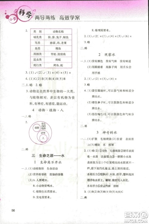 2018版新课标两导两练高效学案三年级上册科学苏教版答案 2018版新课标两导两练高效学案三年级上册科学苏教版答案