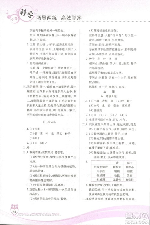 2018新河北人民版新课标两导两练高效学案科学三年级上册答案