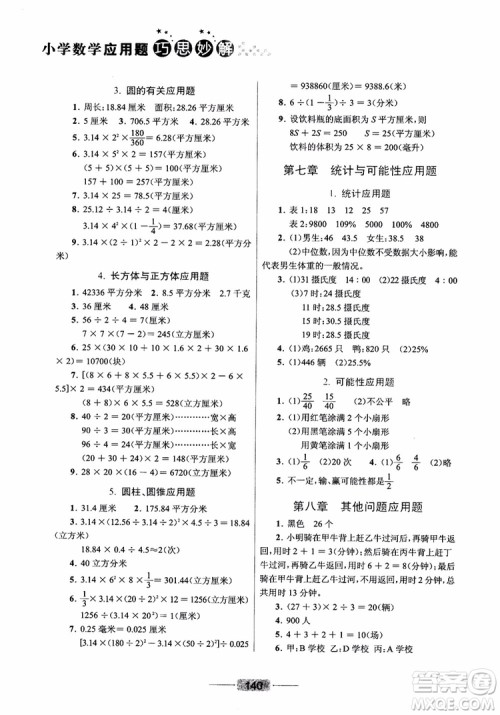 崇文书局2019小学数学应用题巧思妙解总复习参考答案