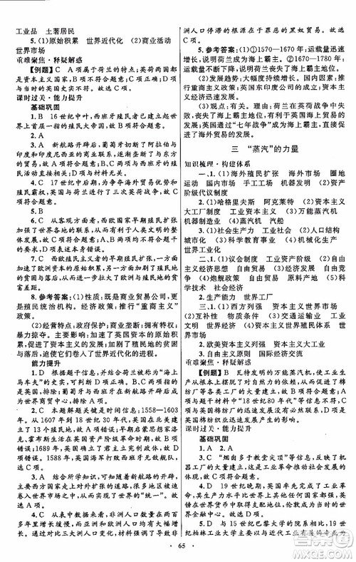 2018年高中同步测控优化设计历史必修2参考答案 2018年高中同步测控优化设计历史必修2参考答案
