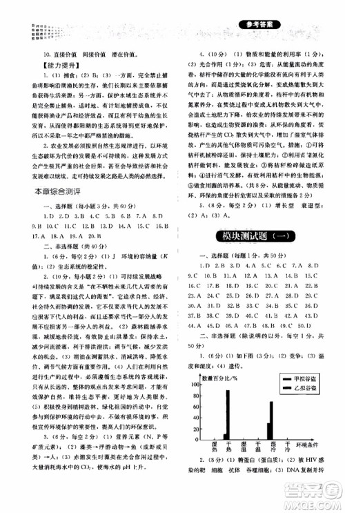 2018年同步解析与测评生物必修3稳态与环境参考答案
