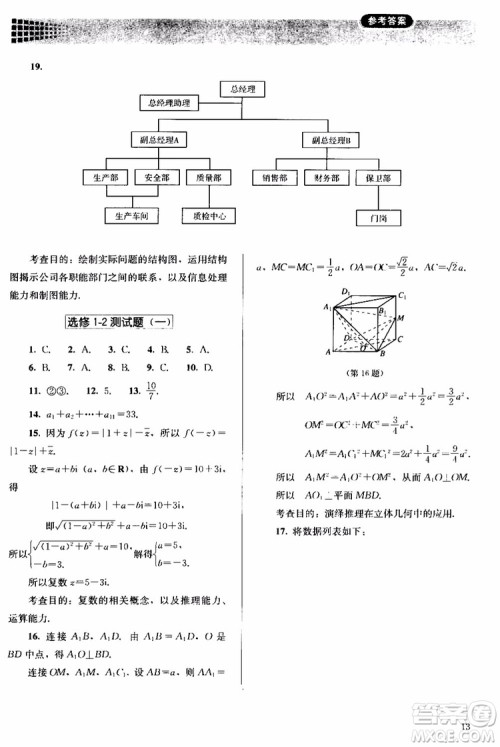 2018人教版高中金学典同步练习册同步解析与测评数学A版选修1-2参考答案