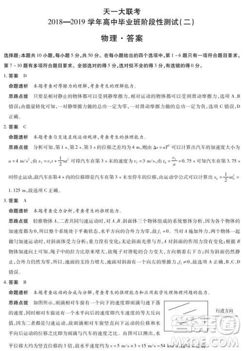 天一大联考2018-2019阶段测试二物理答案 天一大联考2018-2019阶段测试二物理答案
