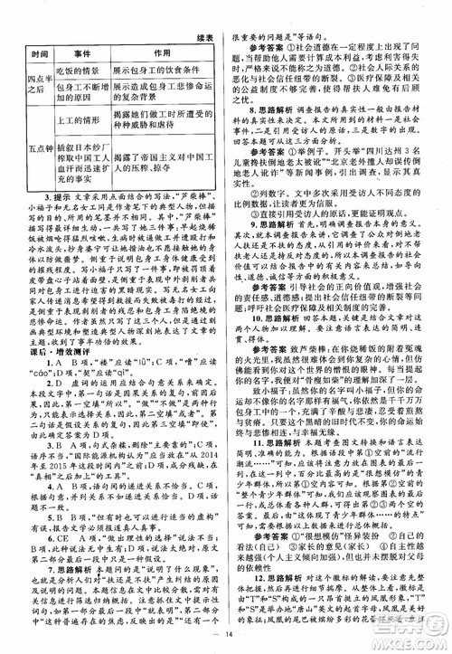 人教金学典2018同步解析与测评学考练高中语文必修1参考答案
