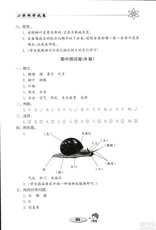 2018秋教科版金钥匙小学科学试卷三年级上册参考答案