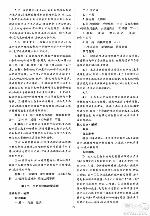 2018人教金学典同步解析与测评学考练生物必修3参考答案